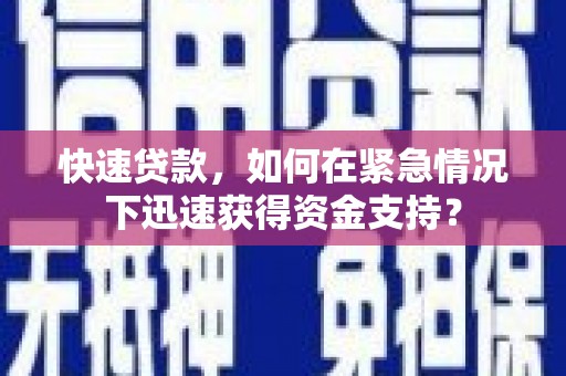 南阳快速贷款，如何在紧急情况下迅速获得资金支持？